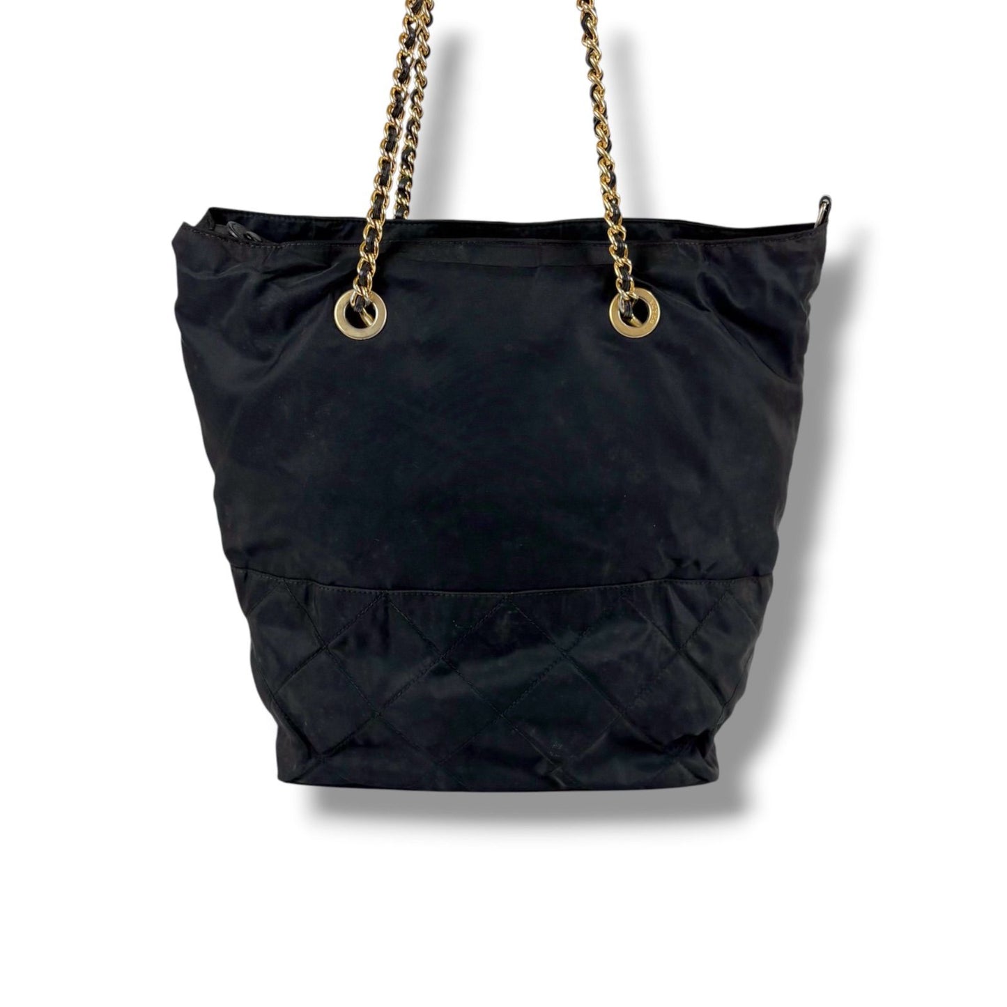 Prada Triangle Logo Quilted Processing Chain Shoulder Bag Black Nero Tessuto — view 5