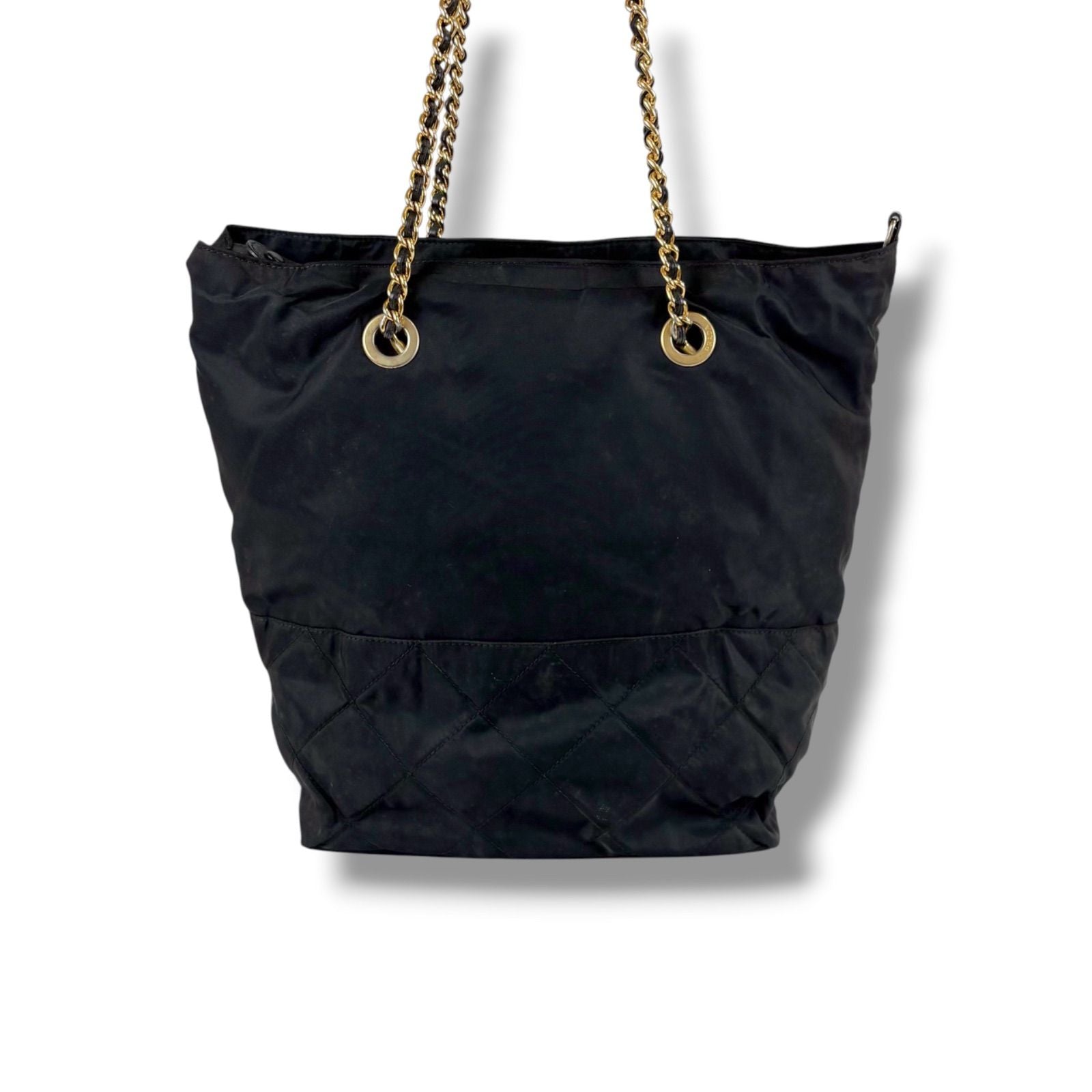 Prada Triangle Logo Quilted Processing Chain Shoulder Bag Black Nero Tessuto — view 5