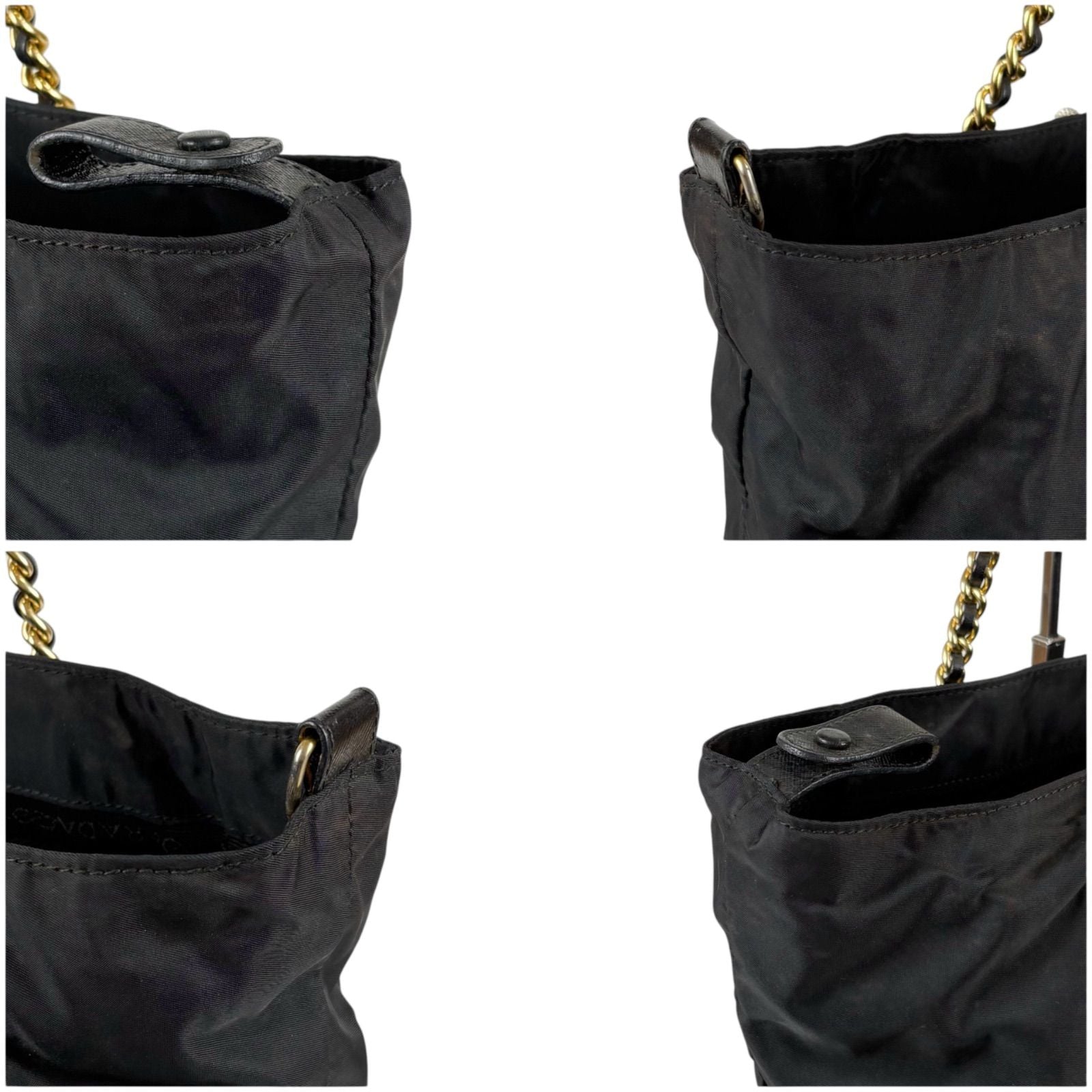 Prada Triangle Logo Quilted Processing Chain Shoulder Bag Black Nero Tessuto — view 7