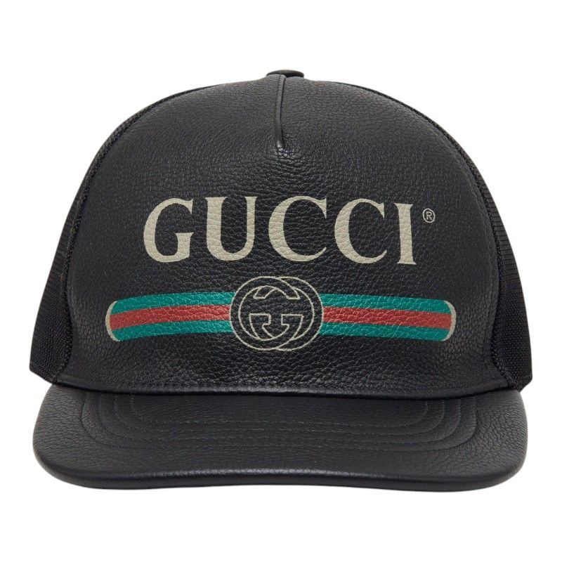 Gucci Interlocking Sherry Line Baseball Cap Mesh XL 60 Black Leather 1