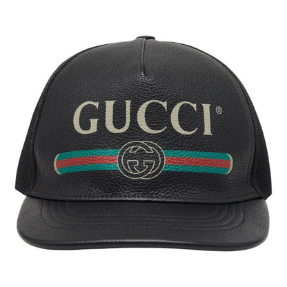 Gucci Interlocking Sherry Line Baseball Cap Mesh XL 60 Black Leather 1