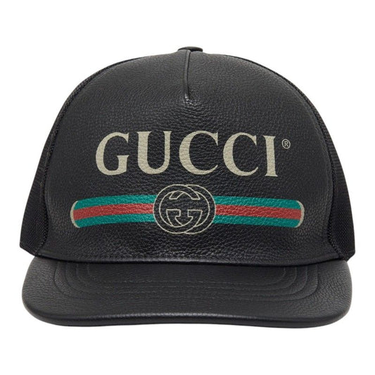 Gucci Interlocking Sherry Line Baseball Cap Mesh XL 60 Black Leather 1