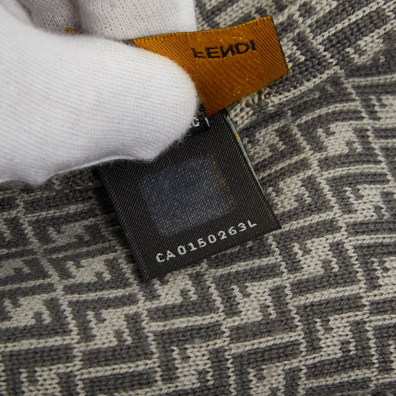 Fendi Micro FF Jacquard Shawl Gray Wool 1- Scarf — view 7