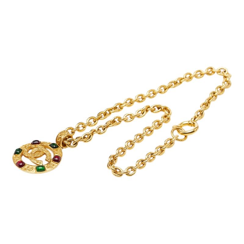 Chanel CC Logo Gripoix Necklace Gold Plated — view 4