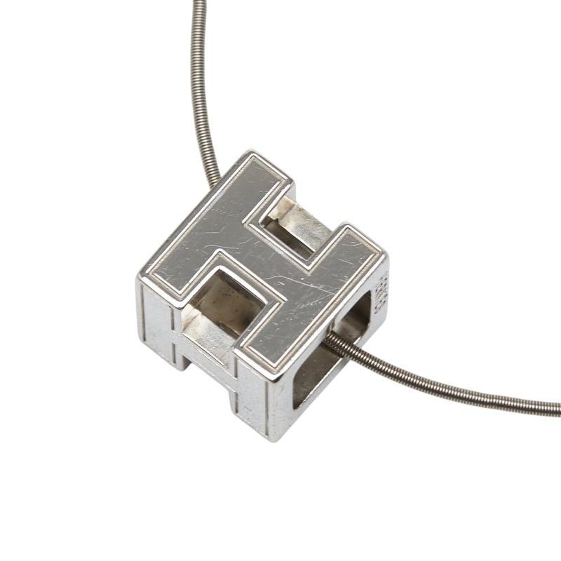 Hermes Cage de Ash Cube Necklace Silver Metal