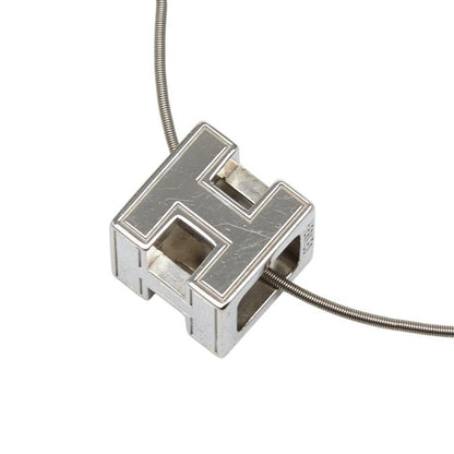 Hermes Cage de Ash Cube Necklace Silver Metal