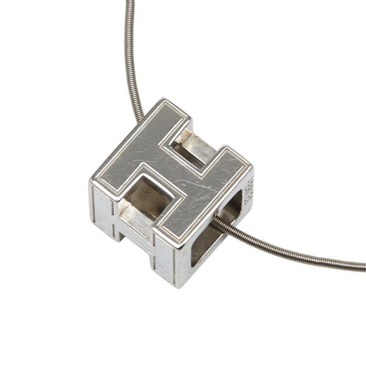 Hermes Cage de Ash Cube Necklace Silver Metal