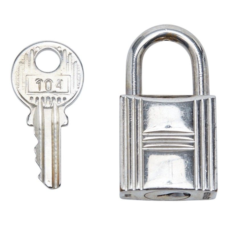 Hermes Cadena Padlock Key Set Silver Metal 1