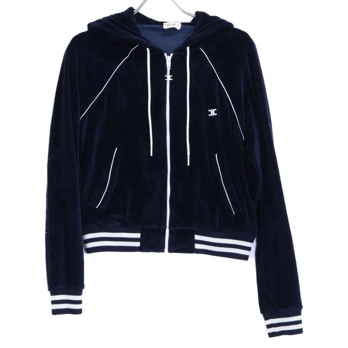 Celine Triomphe Zip Up Velour Hoodie XS