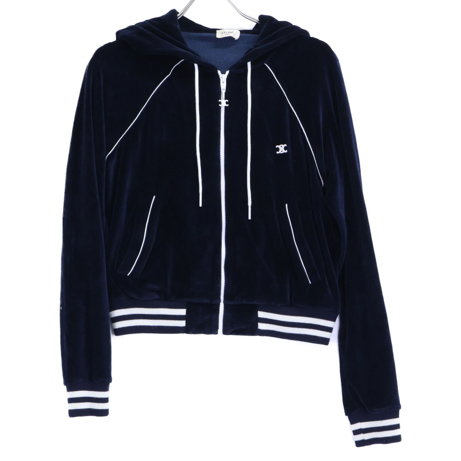 Celine Triomphe Zip Up Velour Hoodie XS