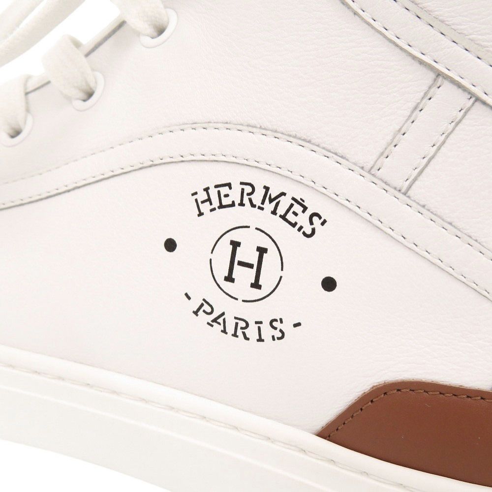 Hermes Get Up High Cut 40.5 Leather White Brown Sneakers — view 8