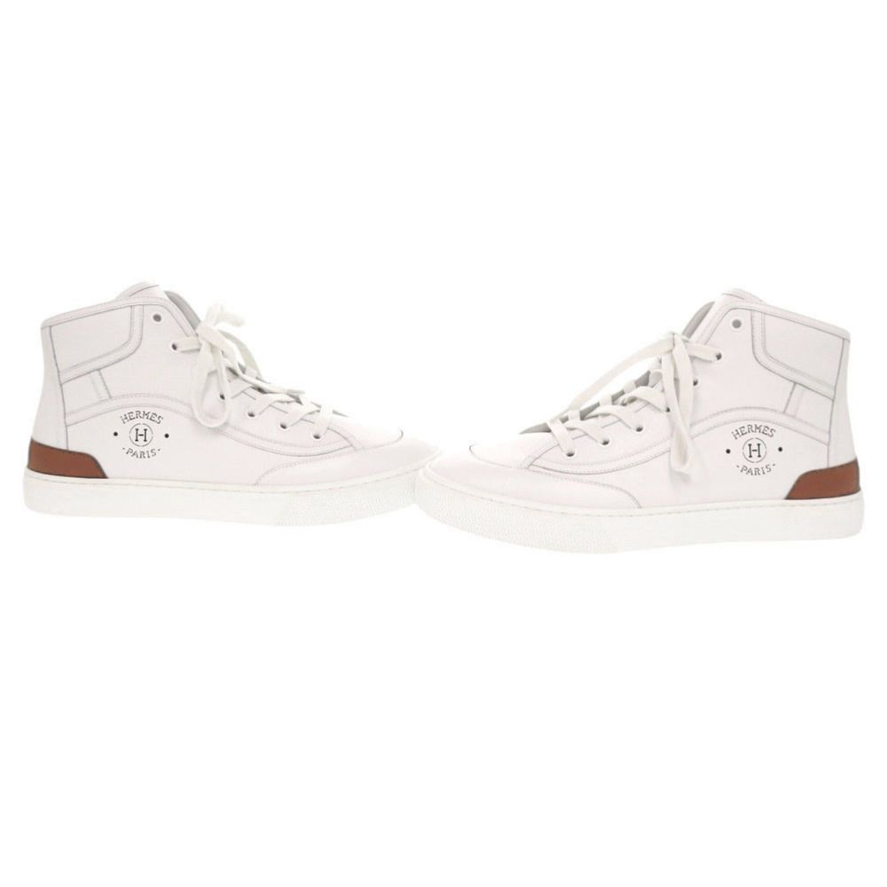 Hermes Get Up High Cut 40.5 Leather White Brown Sneakers — view 6