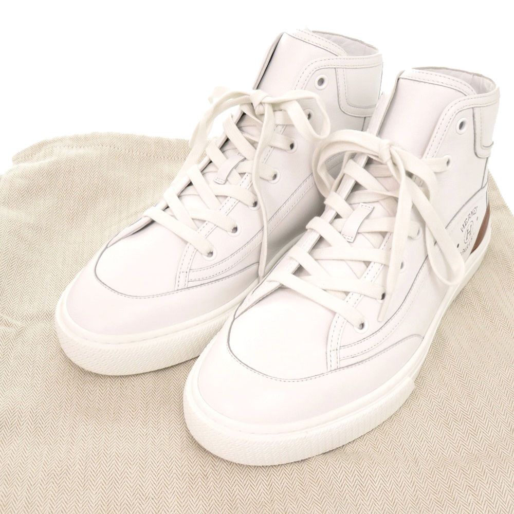 Hermes Get Up High Cut 40.5 Leather White Brown Sneakers — view 2