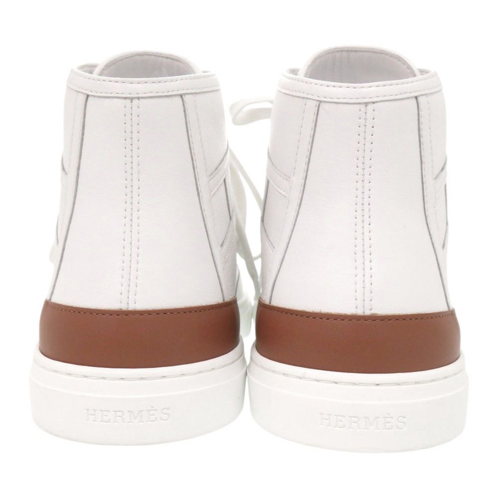 Hermes Get Up High Cut 40.5 Leather White Brown Sneakers — view 4