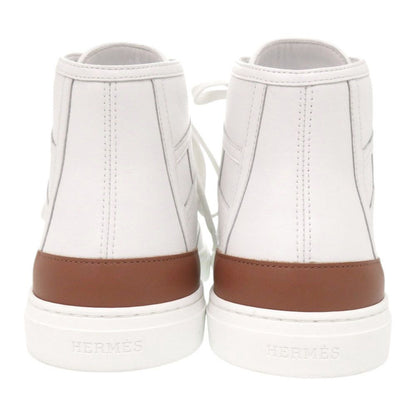 Hermes Get Up High Cut 40.5 Leather White Brown Sneakers — view 4