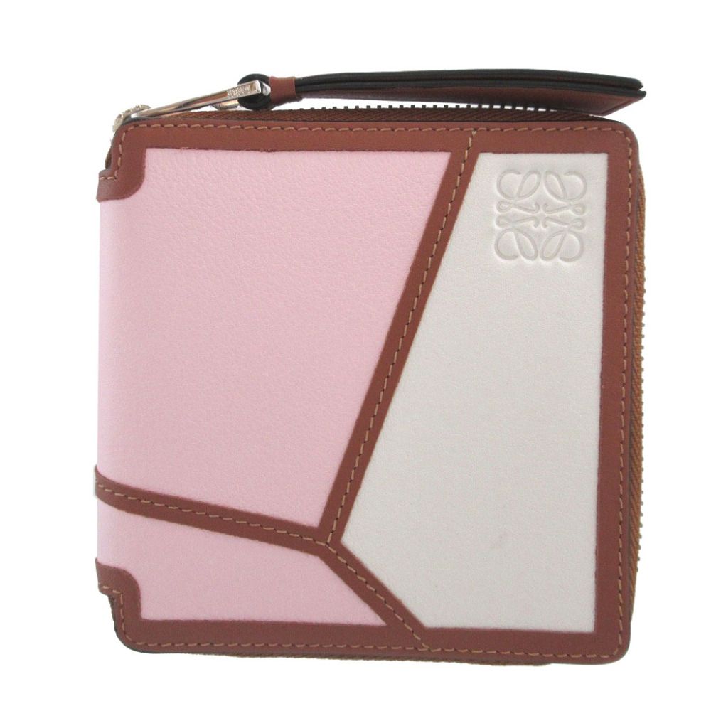 Loewe Puzzle Made Leather Brown Pink Ivory Zip Around Wallet