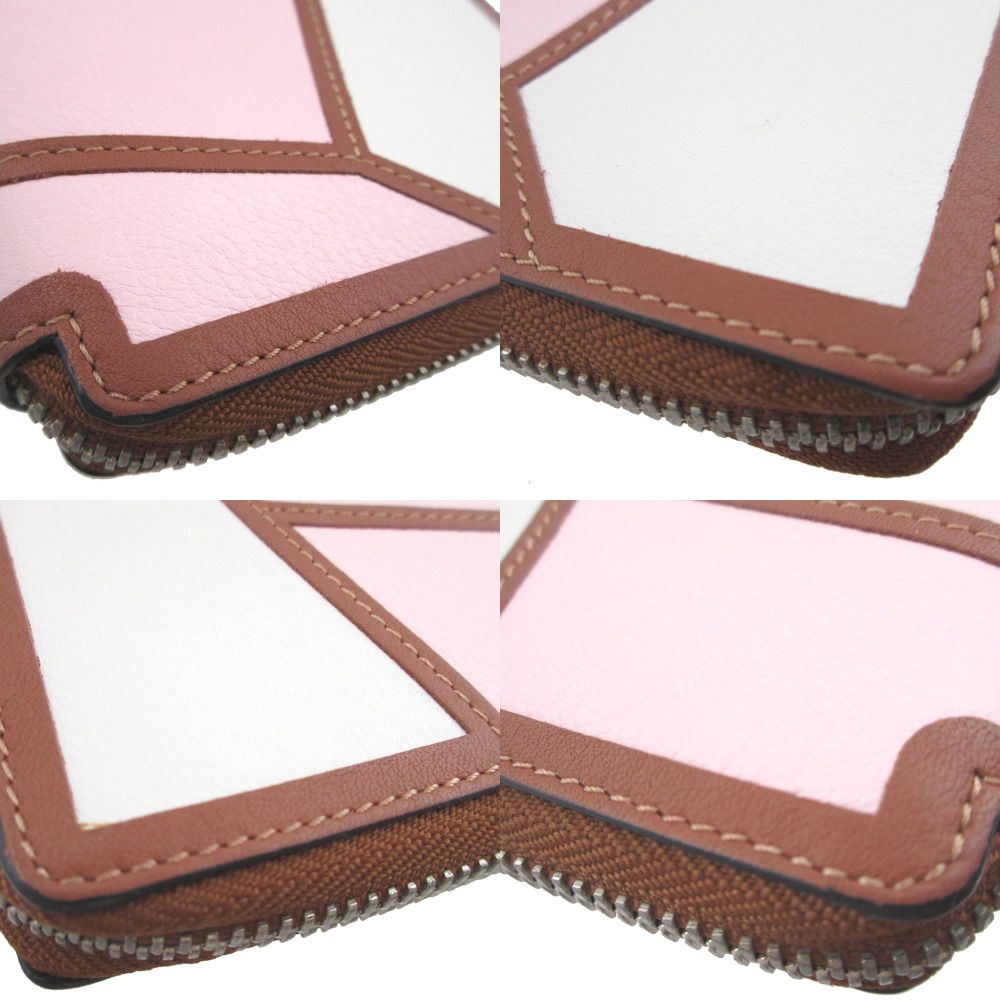 Loewe Puzzle Made Leather Brown Pink Ivory Zip Around Wallet — view 7