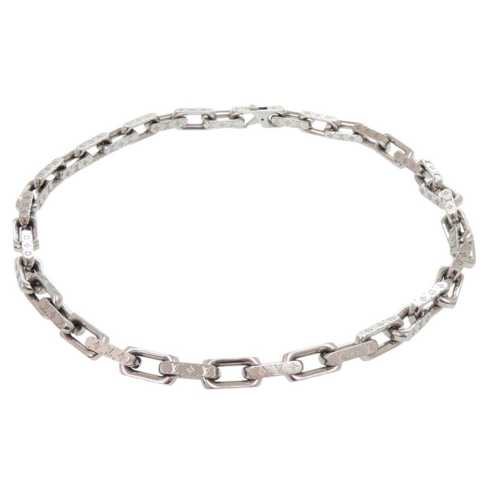 Louis Vuitton Collier Chain Monogram Metal Silver Necklace