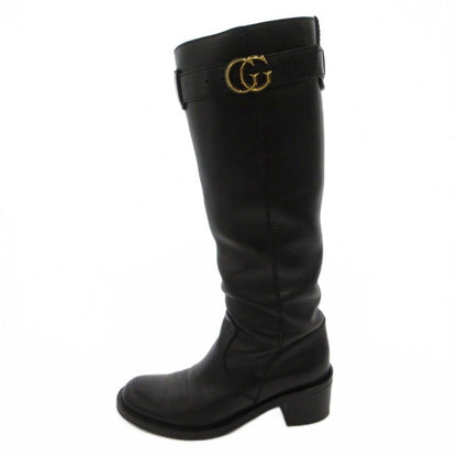 Gucci Long Boots Chunky Heels Belt GG Mark Calf Leather 36 Black — view 2