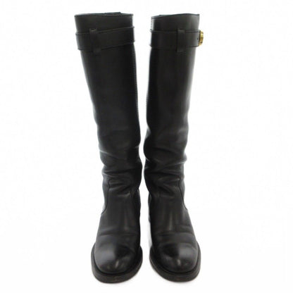 Gucci Long Boots Chunky Heels Belt GG Mark Calf Leather 36 Black — view 4
