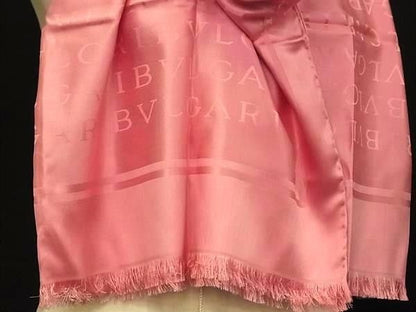Bvlgari Shawl Logo Mania Pink Silk 100% Fringe Scarf — view 2