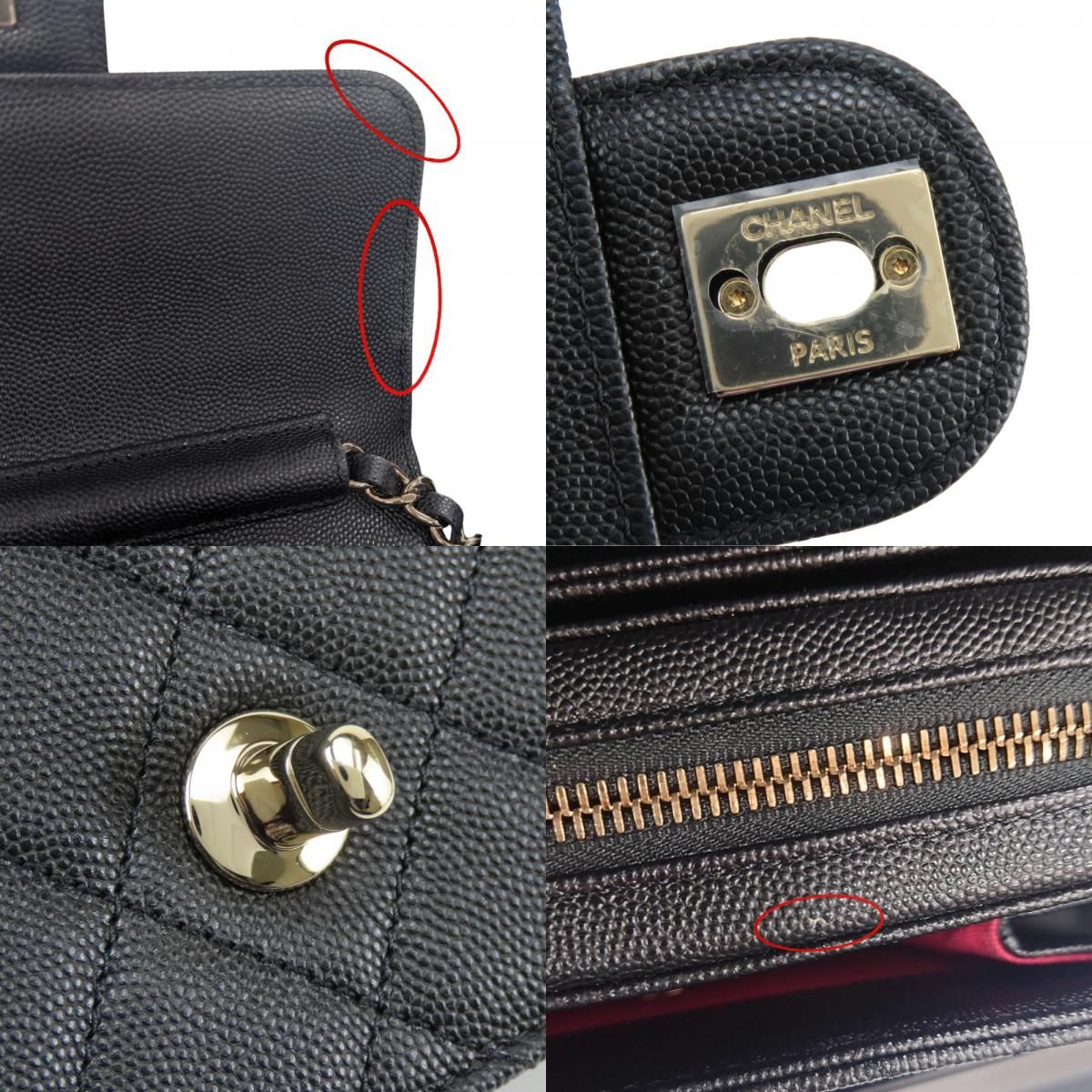 Chanel Shoulder Bag Mini Flap Caviar Leather Black Gold Crossbody Chain CC Logo — view 6