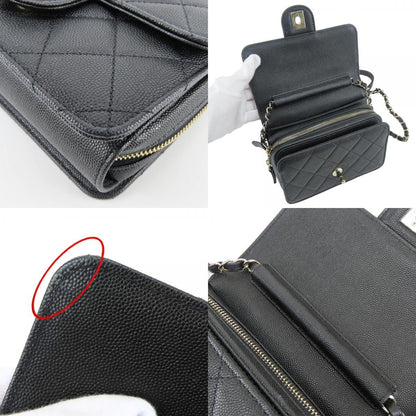 Chanel Shoulder Bag Mini Flap Caviar Leather Black Gold Crossbody Chain CC Logo — view 5