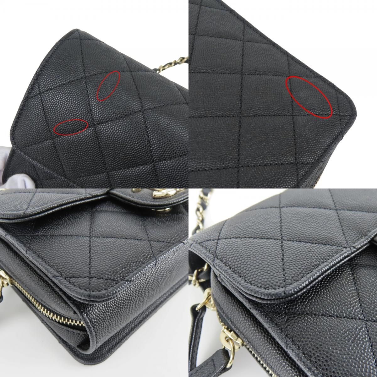 Chanel Shoulder Bag Mini Flap Caviar Leather Black Gold Crossbody Chain CC Logo — view 4