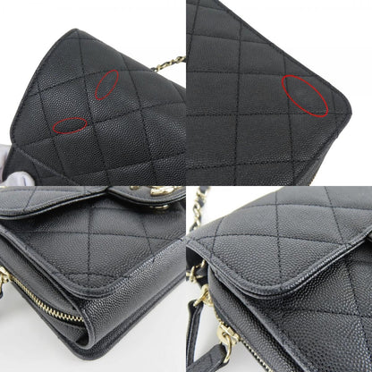 Chanel Shoulder Bag Mini Flap Caviar Leather Black Gold Crossbody Chain CC Logo — view 4