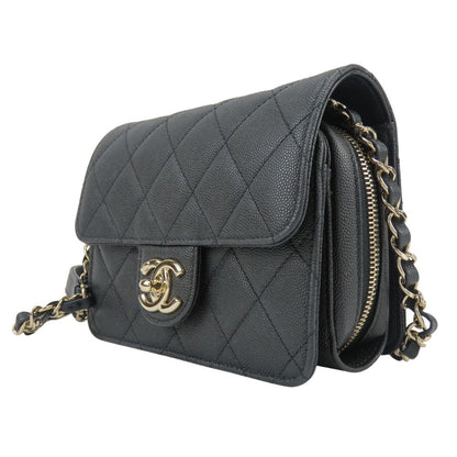 Chanel Shoulder Bag Mini Flap Caviar Leather Black Gold Crossbody Chain CC Logo — view 2