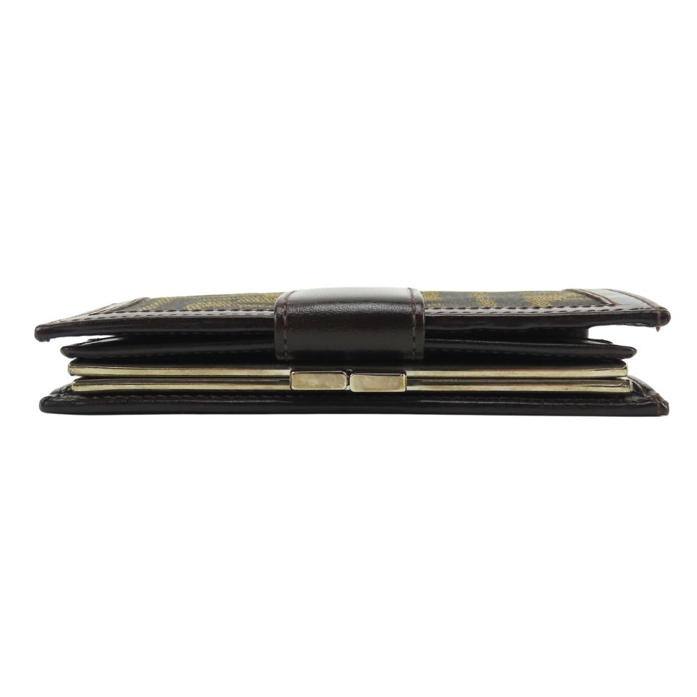 Fendi Bifold Wallet Zucca Canvas Leather Brown Kiss Lock Compact — view 4