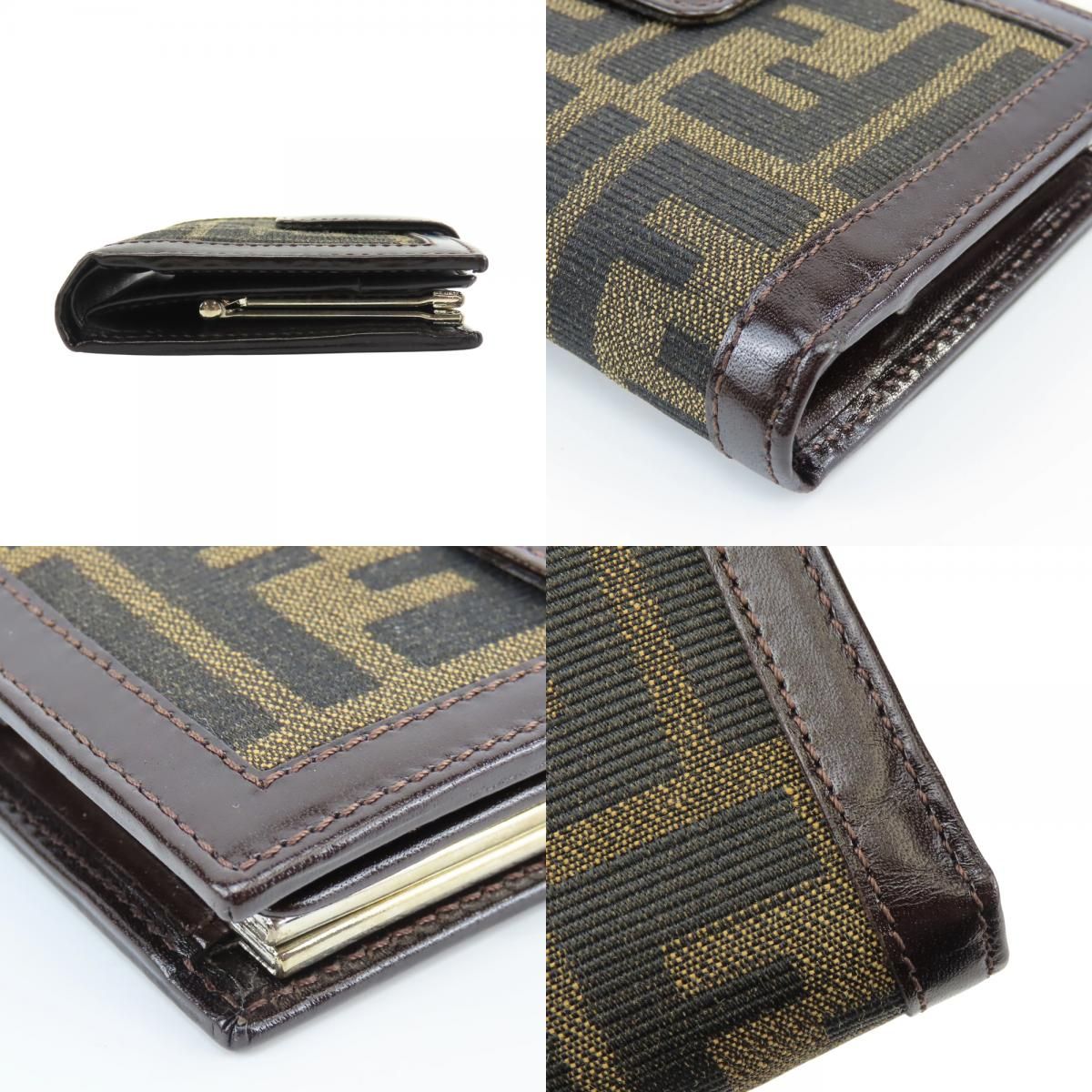 Fendi Bifold Wallet Zucca Canvas Leather Brown Kiss Lock Compact — view 5
