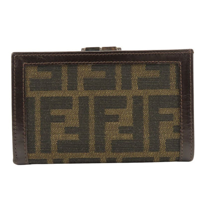 Fendi Bifold Wallet Zucca Canvas Leather Brown Kiss Lock Compact — view 2