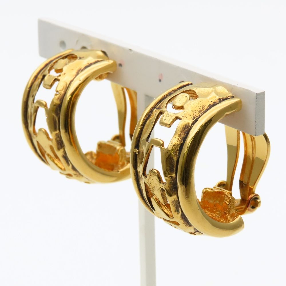 Chanel Earrings Open Logo Half Hoop Metal Gold Plated — view 3