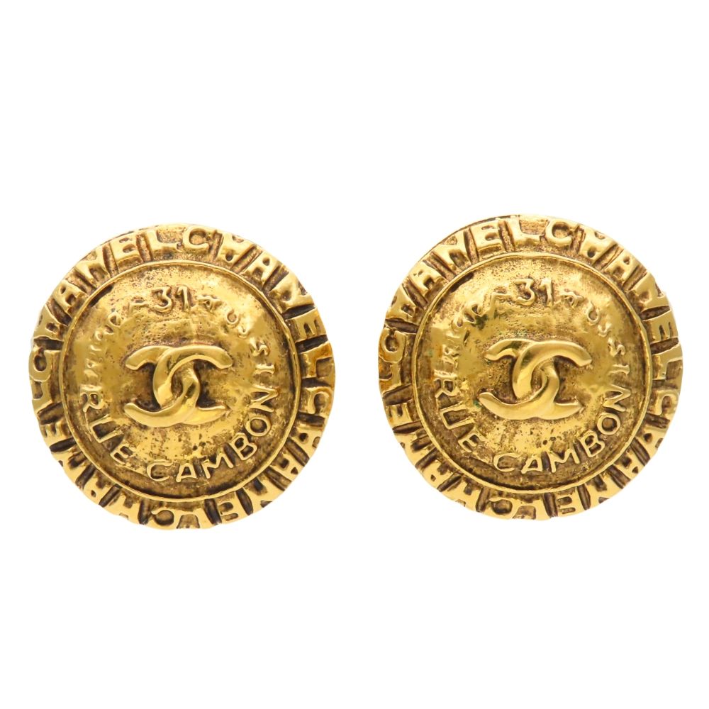 Chanel Earrings CC Logo Metal Gold Plated Vintage
