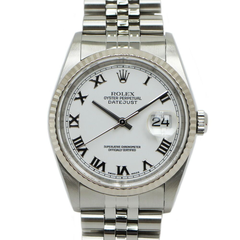 Rolex Datejust Number White Roman SS WG Automatic Winding Watch OH Polished