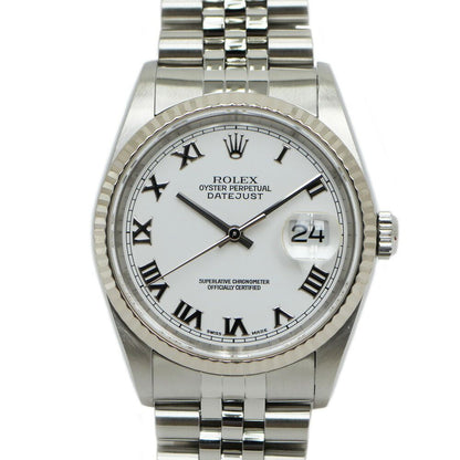 Rolex Datejust Number White Roman SS WG Automatic Winding Watch OH Polished