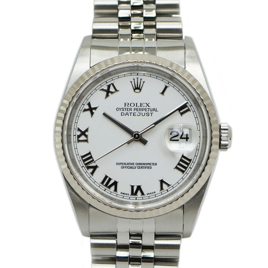 Rolex Datejust Number White Roman SS WG Automatic Winding Watch OH Polished