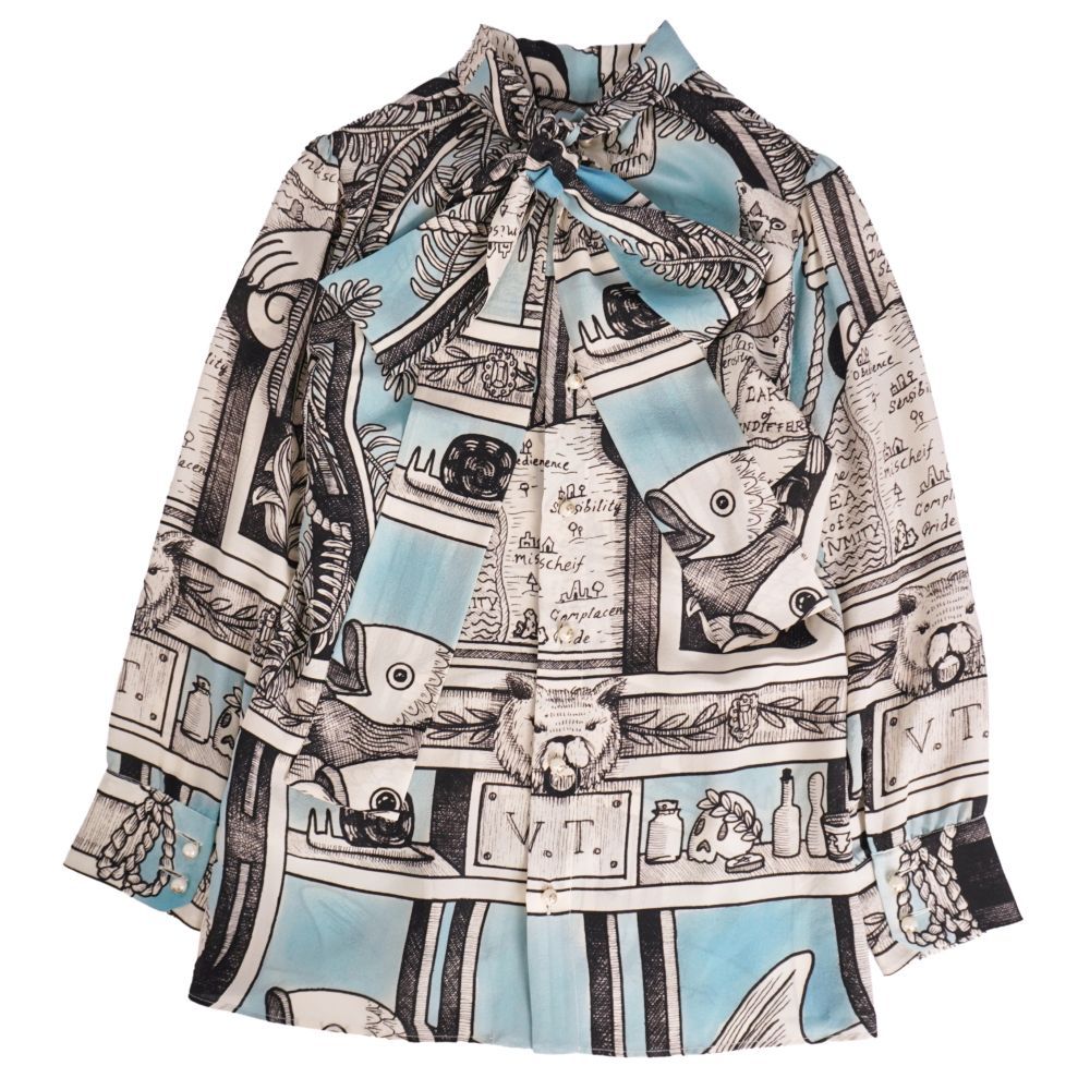 Gucci Shirt Blouse Long Sleeve All Over Pattern Silk Faye