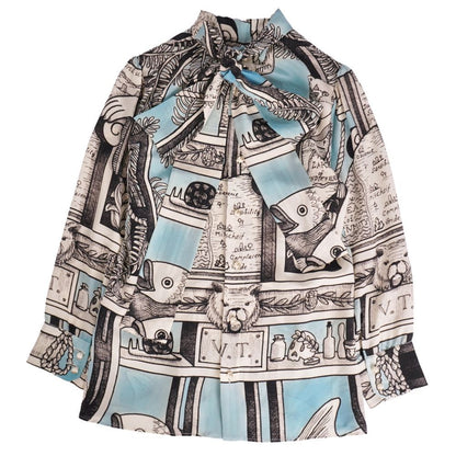 Gucci Shirt Blouse Long Sleeve All Over Pattern Silk Faye