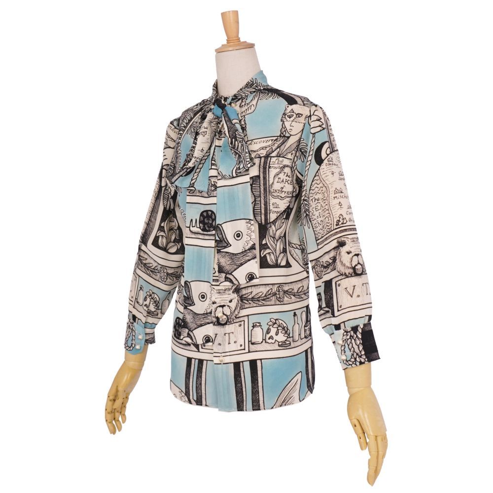 Gucci Shirt Blouse Long Sleeve All Over Pattern Silk Faye — view 4