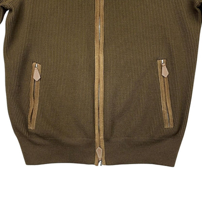Hermes Sweater Rib Knit Zip Up M Wool Brown Silver — view 4