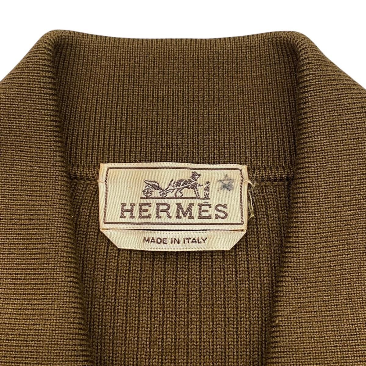 Hermes Sweater Rib Knit Zip Up M Wool Brown Silver — view 8