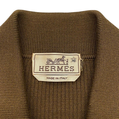 Hermes Sweater Rib Knit Zip Up M Wool Brown Silver — view 8