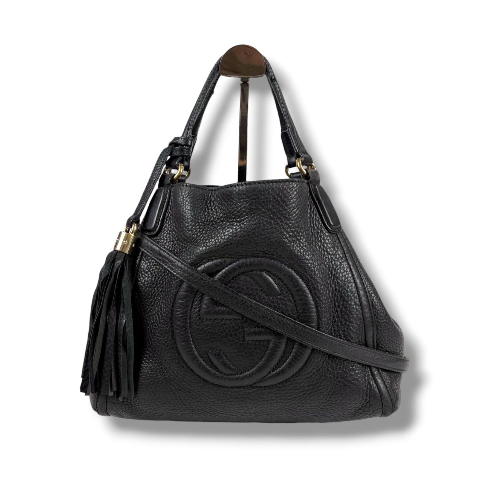 Gucci 2-Way Interlocking Soho Shoulder Bag Black Leather