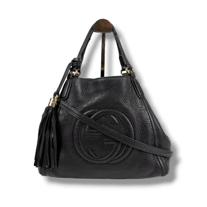Gucci 2-Way Interlocking Soho Shoulder Bag Black Leather
