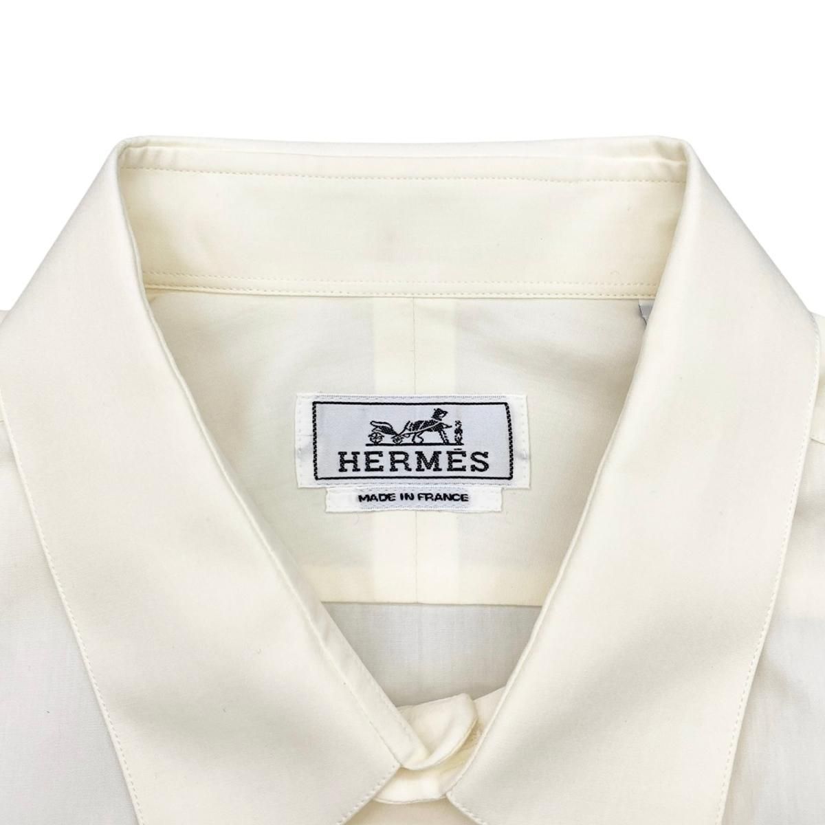 Hermes Long Sleeve Shirt Dress 43 Cotton White Beige — view 7