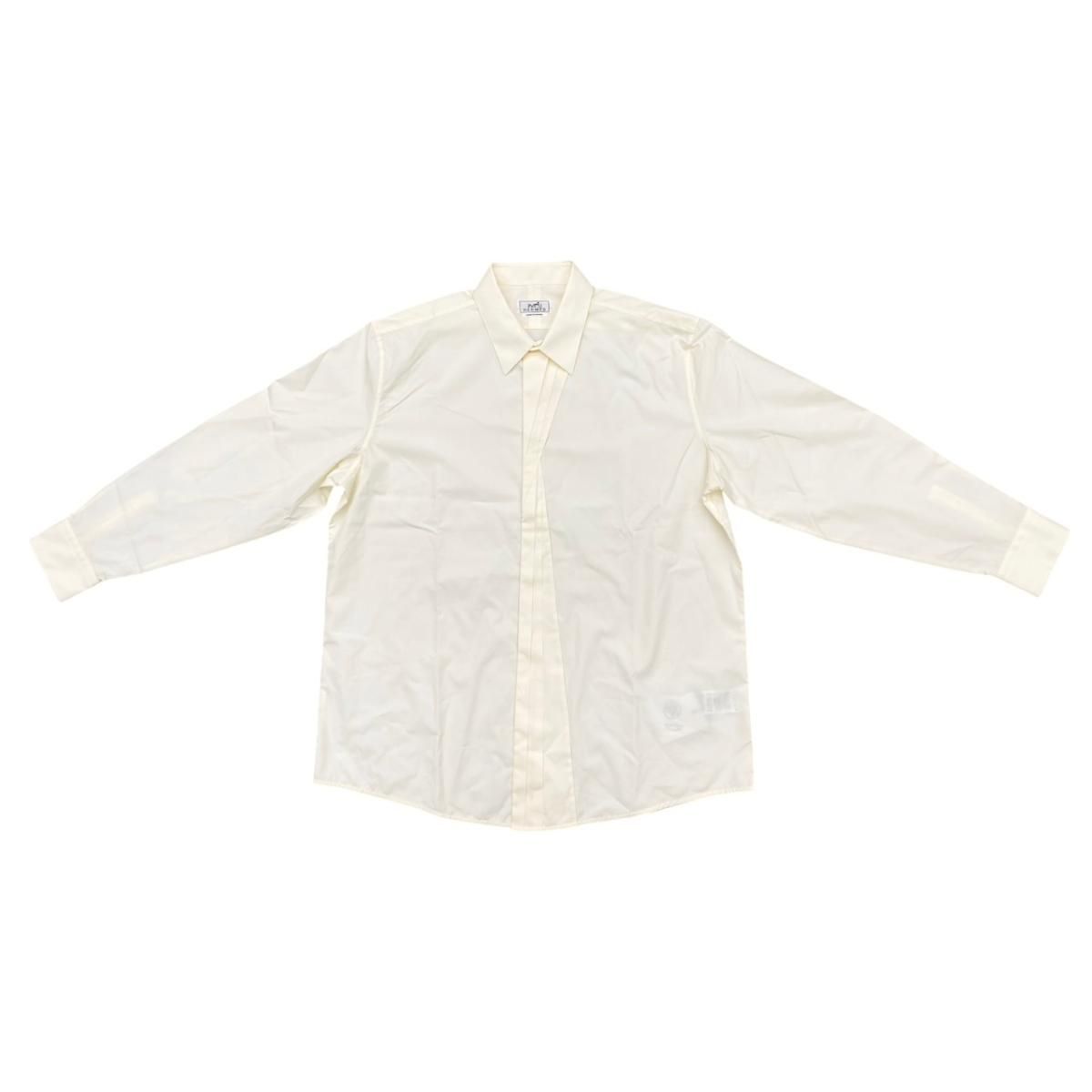 Hermes Long Sleeve Shirt Dress 43 Cotton White Beige