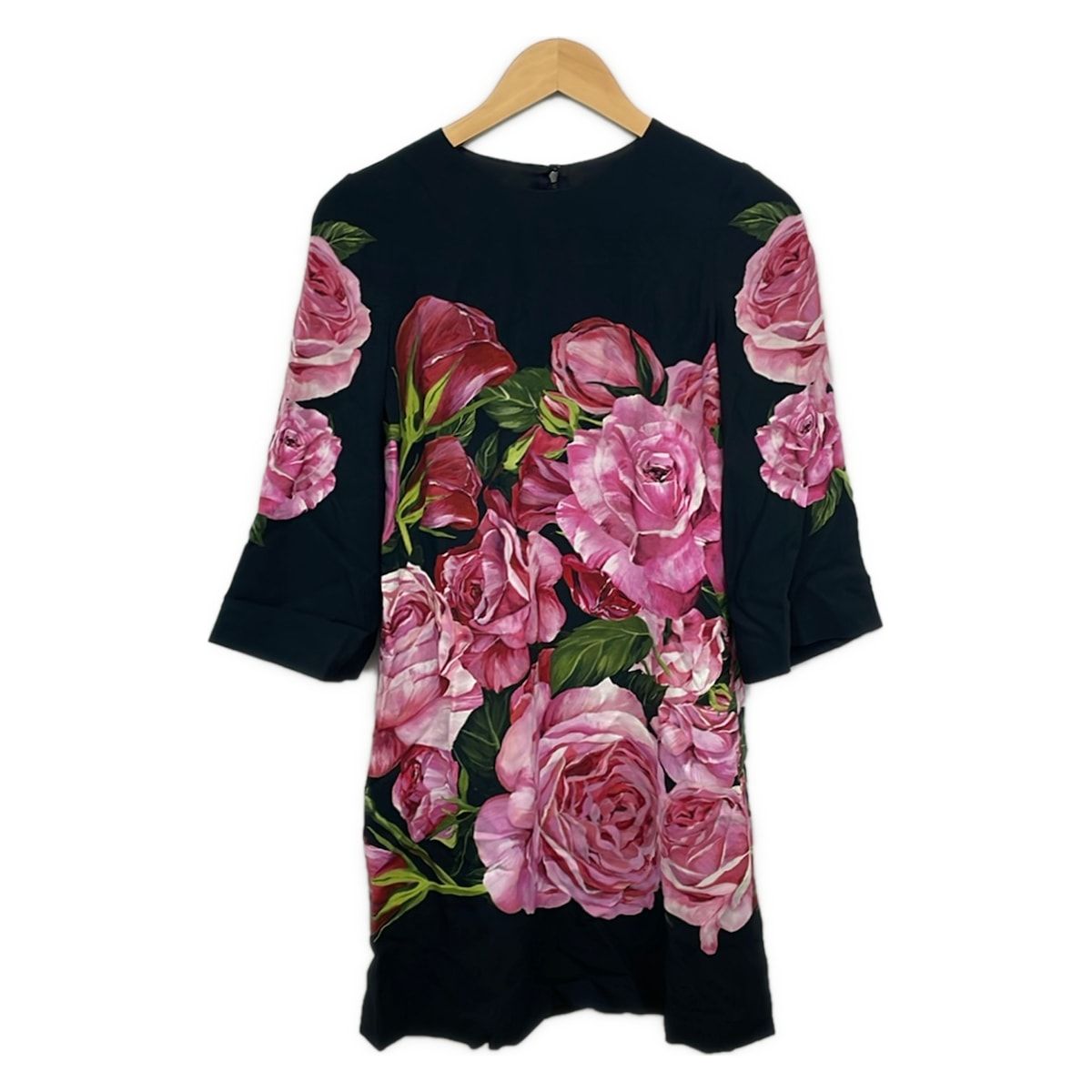 Dolce & Gabbana Dress 38 S Black Pink Multi 3/4 Sleeve Knee Length Floral