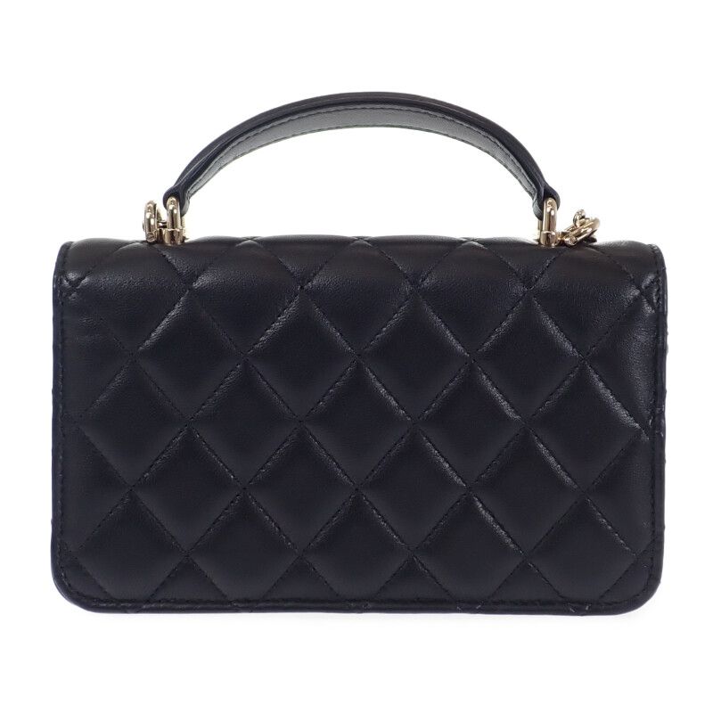 Chanel Quilted Flap Phone Case 2-Way Shoulder Bag Lambskin Black Gold — view 3